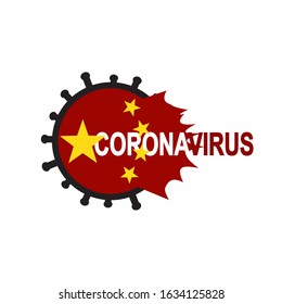 A large coronavirus bacterium against the background of the red flag of China. virus 2019-nCoV