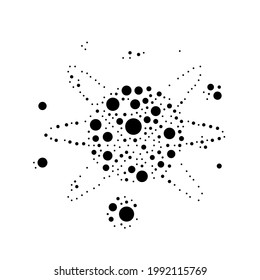 A large cosmic symbol in the center made in pointillism style. The center symbol is filled with black circles of various sizes. Vector illustration on white background