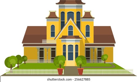 large country house in a flat style on a white background