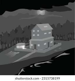 A large country house. Vector drawing. A small and bright Sukkah is built in the yard. A mountainous and forest natural environment.
Background for the Sukkot holiday - Jewish. Black and white. 