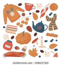 large cozy collection of autumn objects and harvest