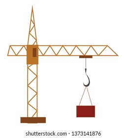 A large crane at the construction site lifting a large container vector color drawing or illustration 