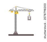 Large crane isolated on white background. Construction site element. Vector illustration