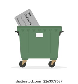 Large credit card in a trash can on a white background