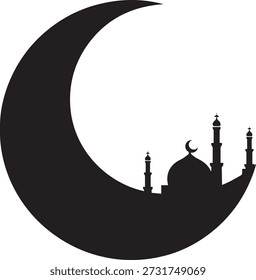 Lua Crescente Grande com Mesquita Preto Ramadã Silhueta