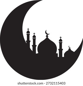 Lua Crescente Grande com Mesquita Ramadã Preto Silhueta