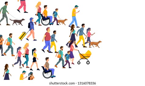 A large crowd of casual people including men, women, children and families. Vector illustration.
