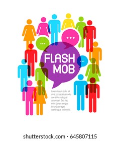 A large crowd of people and bubbles with messages. Vector illustration.