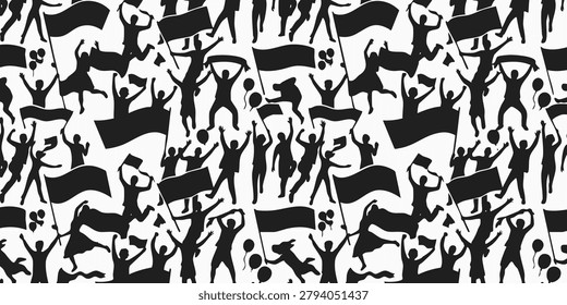 A large crowd of people protesting with flags and signs in a public space.