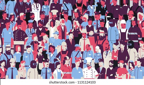 large crowd of security forces participate police watching show flat horizontal vector illustration