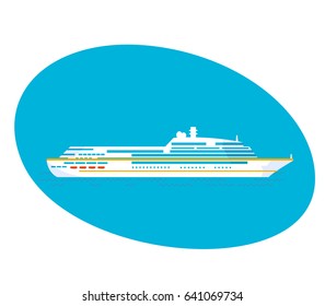 Large cruise passenger liner on a white background. Modern vector illustration isolated.