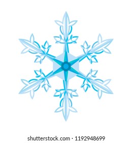 A large crystal blue snowflake. Isolated on a white background. Use as a winter or Christmas holiday design. Vector Christmas and New Year style.