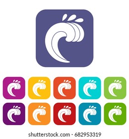 Large curling wave icons set vector illustration in flat style in colors red, blue, green, and other