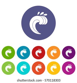 Large curling wave set icons in different colors isolated on white background