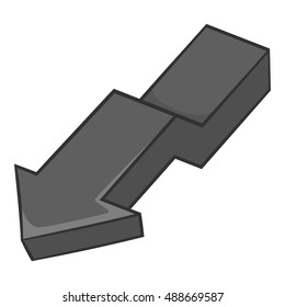 Large curve arrow down icon in black monochrome style isolated on white background. Click and choice symbol vector illustration