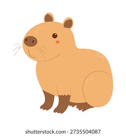Large cute capybara sitting, isolated on white background. Realistic cartoon style illustration of the world's largest rodent