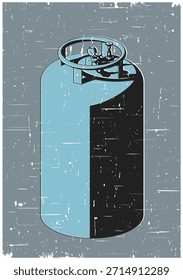 Große Flüssig-Stickstoff-Zylinder stilisiert als Retro-Poster, Vektorgrafik
