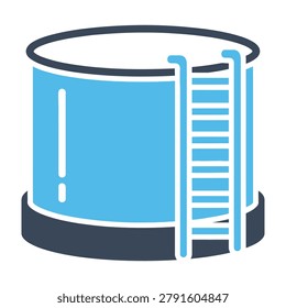 A large cylindrical pool with a ladder on the side for easy access and swimming fun outdoors recreationally
