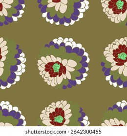 grandes brotos florais dahlia sobre fundo marrom verde coreano e asiático motivo