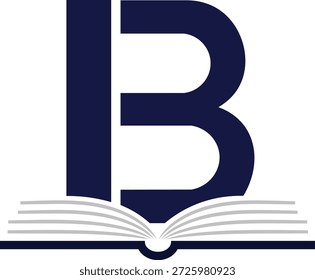 Grande letra B azul oscuro en un libro abierto con páginas grises