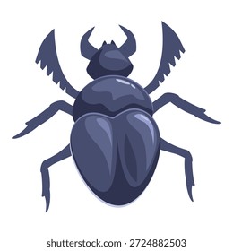 Large dark blue scarab beetle with visible wings and legs, isolated on white background