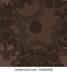 Large dark brown steampunk gear seamless pattern