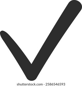 Large dark gray check mark confirms approval, agreement or positive action on plain white background, conveying a sense of completion and correctness