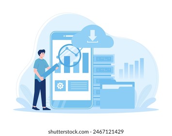 Large data file download trending concept flat illustration