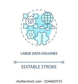 Icono de concepto turquesa de grandes volúmenes de datos. Gestión de la información. La datalogía desafía la idea abstracta ilustración de línea delgada. Dibujo de contorno aislado. Trazo editable. Fuentes Arial, Myriad Pro-Bold utilizadas