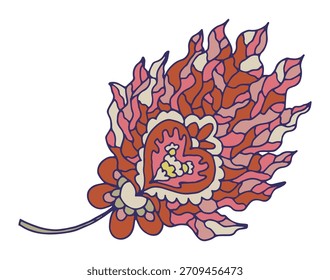 Grande hoja decorativa con Formas inspiradas en el corazón y pétalos en capas en estilo estilizado dibujado a mano, aislado sobre fondo blanco, Ilustración vectorial para diseños creativos.