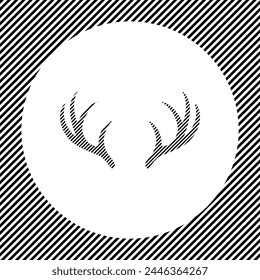 A large deer horns symbol in the center as a hatch of black lines on a white circle. Interlaced effect. Seamless pattern with striped black and white diagonal slanted lines