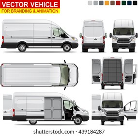 Großlieferwagen.  Die Türen können geöffnet, die Farben können verändert werden, die Elemente befinden sich in den verschiedenen Ebenen. Ich würde empfehlen, jede Vektorgrafik zu resterisieren, bevor die Datei in das PSD-Format exportiert wird.