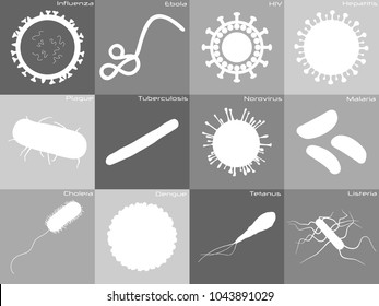 Large and detailed icon set of different germs
