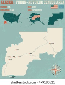 Large and detailed infographic of the Yukonâ??Koyukuk Census Area in Alaska