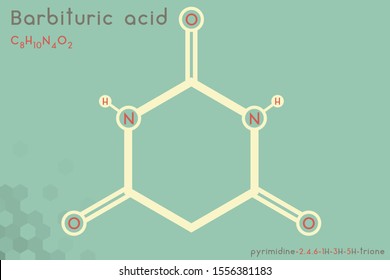 Large and detailed infographic of the molecule of Barbituric acid.