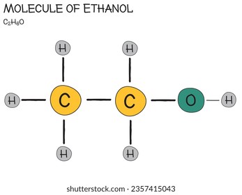 Large and detailed infographic of the molecule of Ethanol