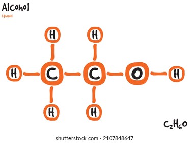 Large and detailed isolated drawn molecule and formular of alcohol.