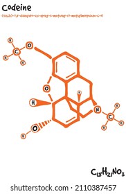 Large and detailed isolated drawn molecule and formular of Codeine. svg