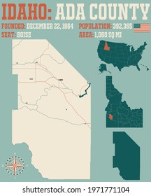 Large And Detailed Map Of Ada County In Idaho, USA.