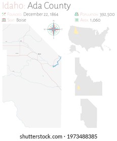 Large And Detailed Map Of Ada County In Idaho, USA.