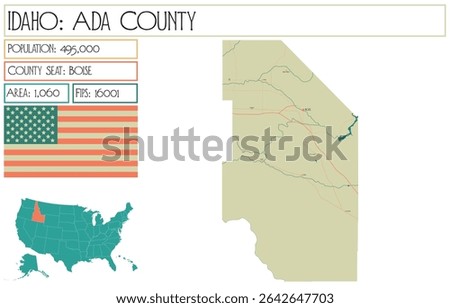 Large and detailed map of Ada County in Idaho USA.