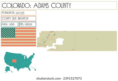Large and detailed map of Adams County in Colorado USA.