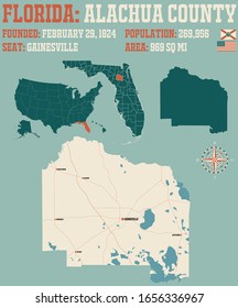 Mapa grande y detallado del condado de Alachua en Florida, Estados Unidos.