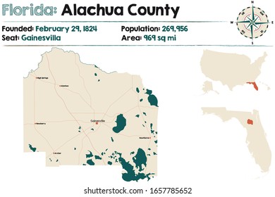 Large and detailed map of Alachua county in Florida, USA.