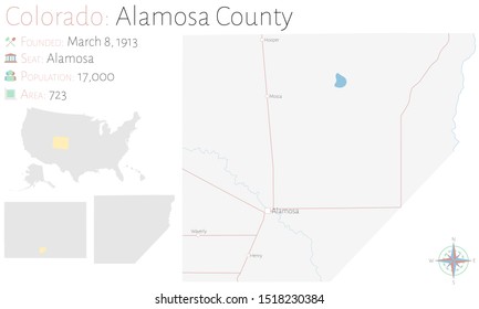 Large and detailed map of Alamosa county in Colorado, USA.