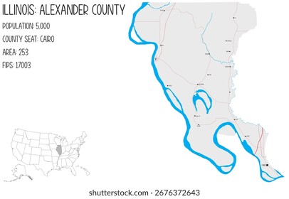 Mapa grande e detalhado de Condado de Alexander em Illinois, EUA.