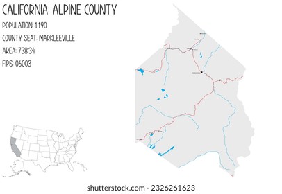 Large and detailed map of Alpine County in California, USA.