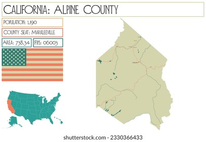 Large and detailed map of Alpine County in California, USA.