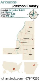Large and detailed map of Arkansas - Jackson county