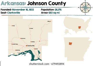 Large and detailed map of Arkansas - Johnson county